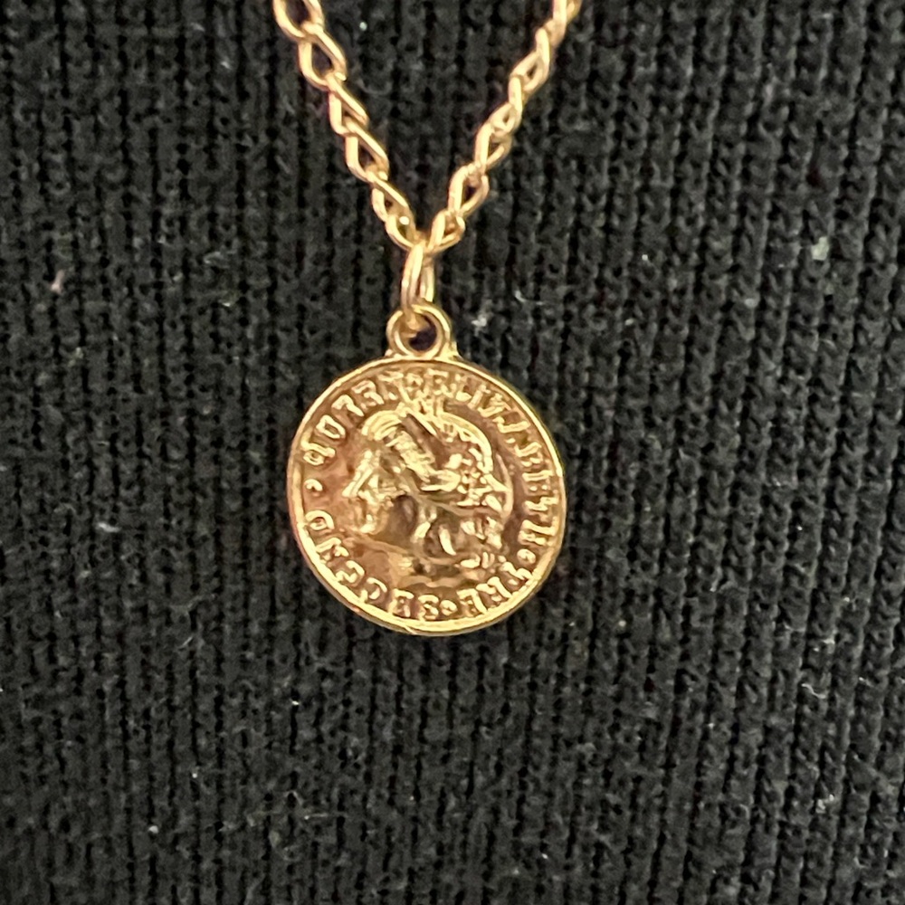 Gold-Tone Layered necklace with Queen Elizabeth coin and charms. - Picture 2 of 4
